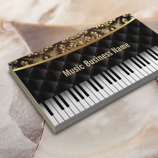 Music Luxury Diamond Pattern Piano Lessons Business Card (Creator Uploaded)