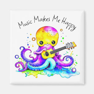 Music Makes Me Happy   Octopus Playing Guitar Magnet
