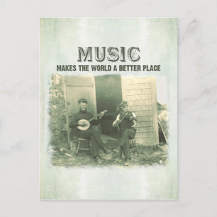 Music makes the world a better place vintage photo postcard