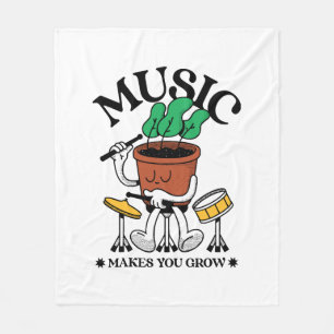 Music Makes You Grow Plant Drummer Fleece Blanket