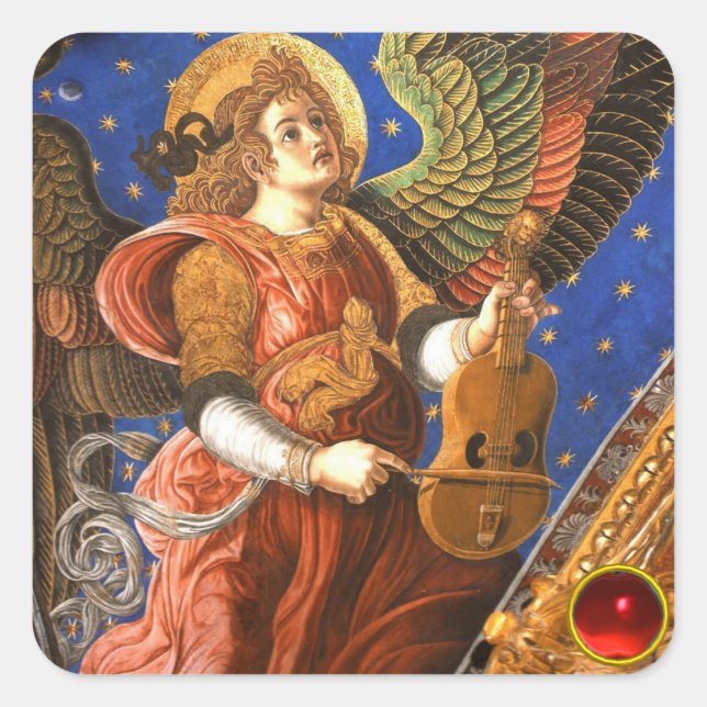 MUSIC MAKING ANGEL WITH A VIELLE Christmas Square Sticker (Front)