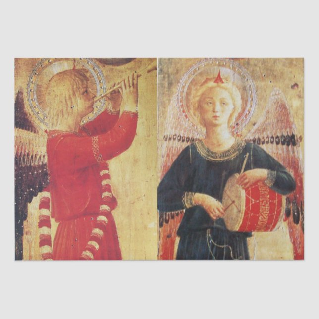 MUSIC MAKING ANGELS IN RED AND GOLD Christmas Tissue Paper (Front)