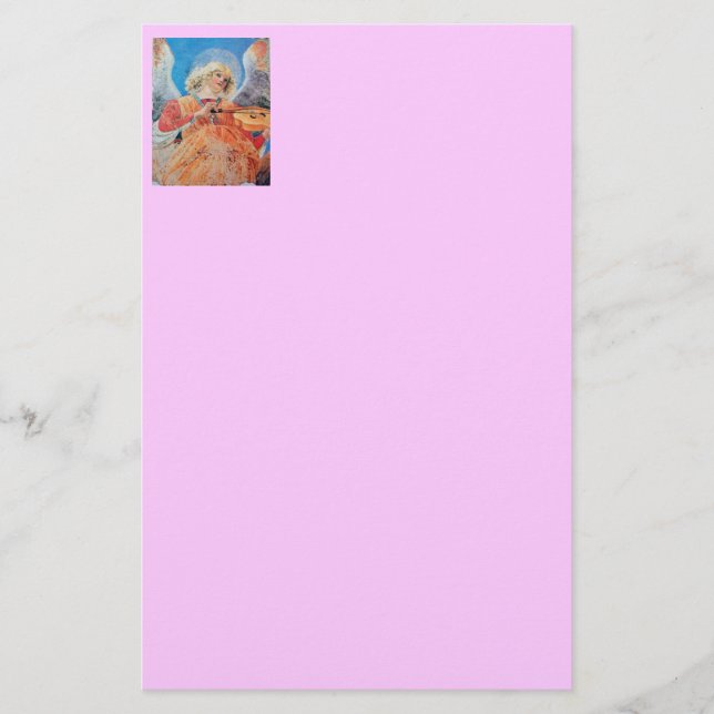 MUSIC MAKING CHRISTMAS ANGEL Pink Lilac Stationery (Front)
