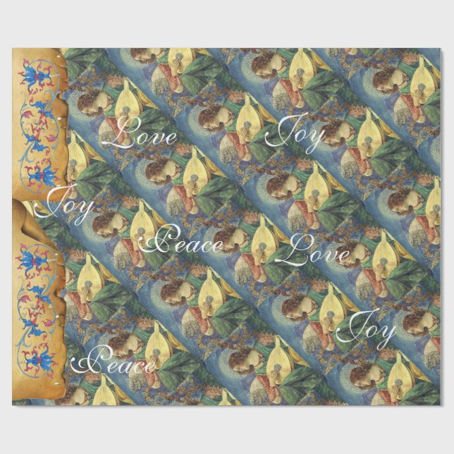 MUSIC MAKING CHRISTMAS ANGELS ,JOY PEACE LOVE WRAPPING PAPER (Flat)