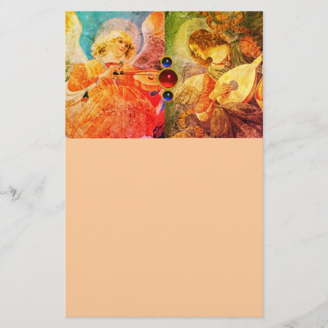 MUSIC MAKING CHRISTMAS ANGELS ,Yellow Peach Stationery (Front)