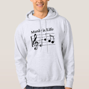 Music Mashup Music is Life Ash coloured hoodie