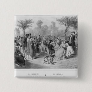 Music, military concert in a public garden 15 cm square badge