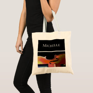Music Monogram Orchestra Violin Black Tote Bag