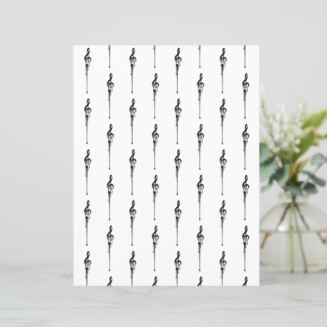 Music Motif Melting Treble Clef Black and White (Standing Front)