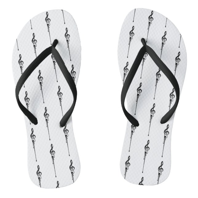 Music Motif Melting Treble Clef Black and White Jandals (Footbed)