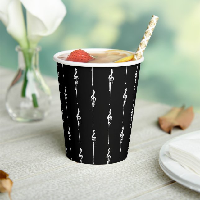 Music Motif Melting Treble Clef White and Black Paper Cups (Insitu)