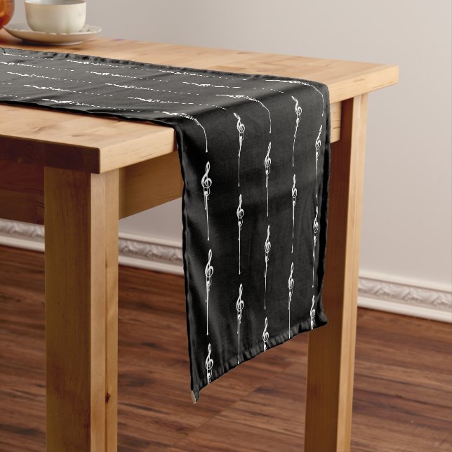 Music Motif Melting Treble Clef White and Black Short Table Runner (In Situ)
