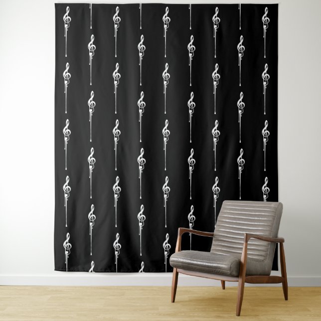 Music Motif Melting Treble Clef White and Black Tapestry (In Situ)