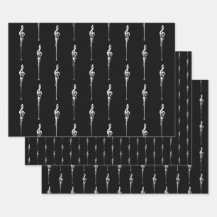 Music Motif Melting Treble Clef White and Black Wrapping Paper Sheet