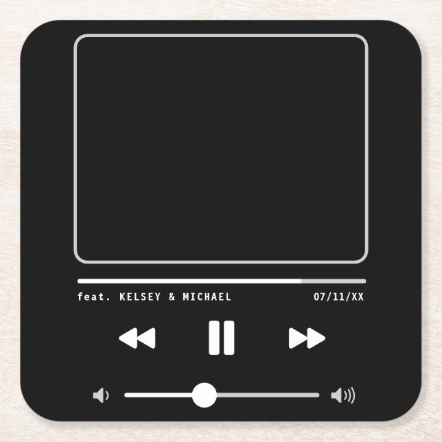 Music MP3 Player Wedding Black Square Paper Coaster (Front)