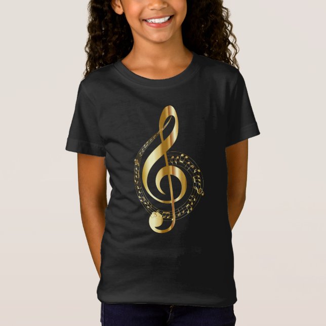 Music, music, music, treble clef in gold, T-Shirt (Front)