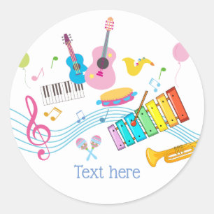 music, musical instruments drum kids singing classic round sticker