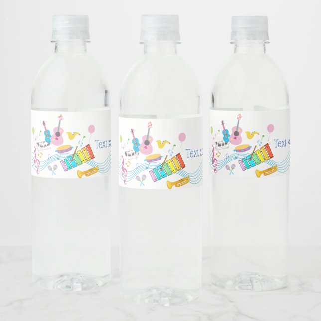 music, musical instruments drum kids singing water bottle label (Bottles)