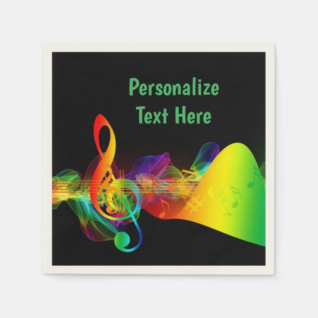 Music Neon Musical Notes Dance Party Personalised Napkin (Front)
