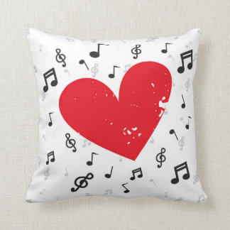 music note and red heart grunge white pillow