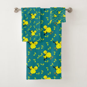 Music Note Chick Pattern Bath Towel Set
