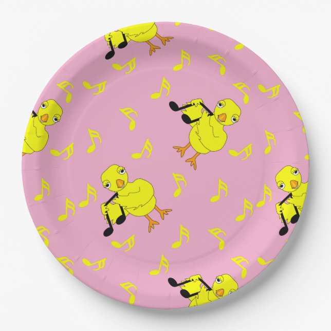Music Note Chick Pattern Paper Plate (Front)