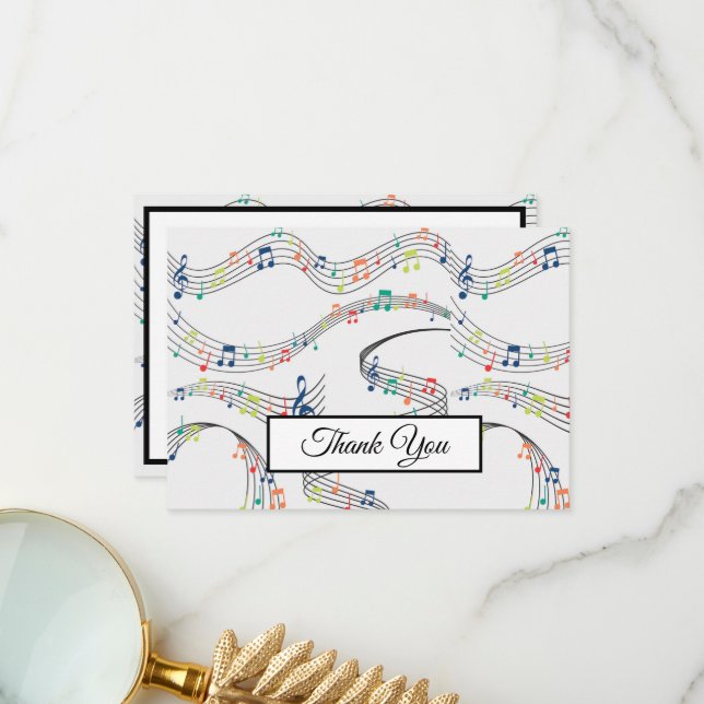 Music Note Colourful Pattern Music Theme Musician  Thank You Card (Front/Back In Situ)