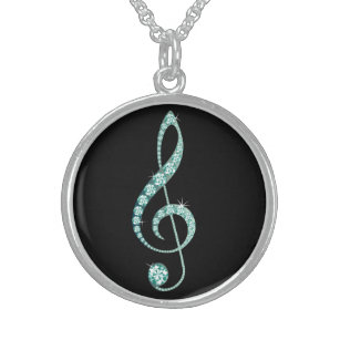 Music Note Emerald Rhinestone Necklace 