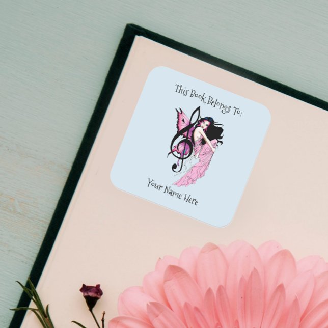 Music Note Fairy Bookplate Square Sticker (Creator Uploaded)