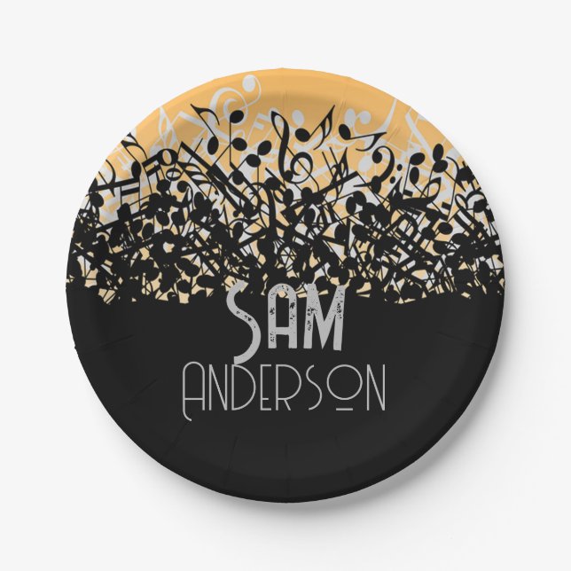 Music Note Luxury black and white Personalised Paper Plate (Front)