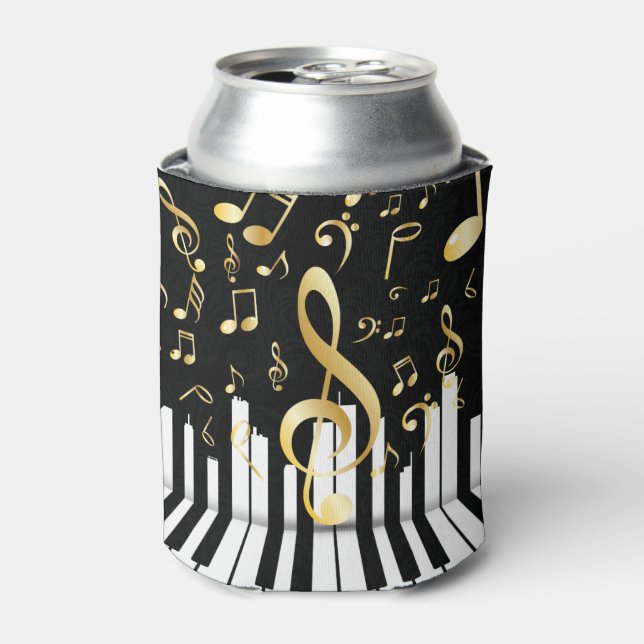 Music Note Luxury gold piano keys Can Cooler (Can Front)