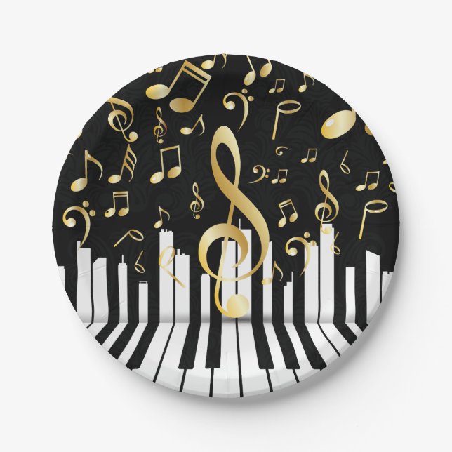 Music Note Luxury gold piano keys Paper Plate (Front)