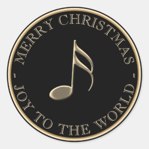 Music Note Metallic Gold Black Holiday Envelope Classic Round Sticker