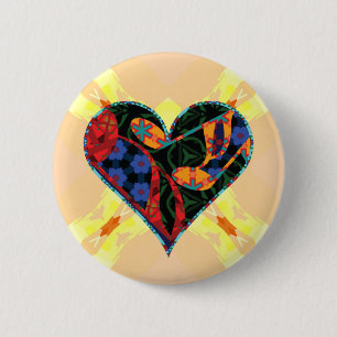 Music Note Patterned Heart 6 Cm Round Badge