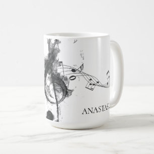 Music Note Personalised black and white Coffee Mug