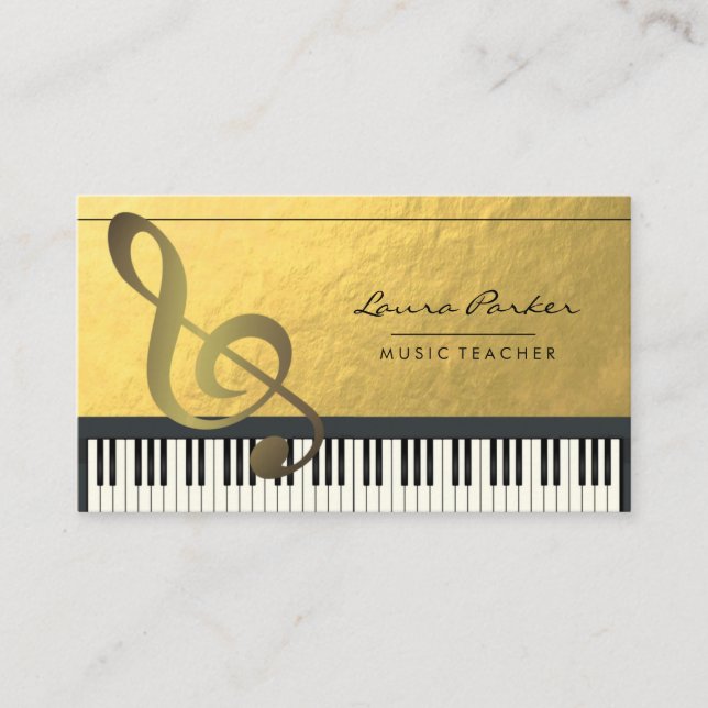 Music Note Piano Keyboard Musician Gold Foil Business Card (Front)