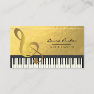 Music Note Piano Keyboard Musician Gold Foil Business Card