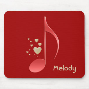 Music Note Red Gold Hearts Monogrammed Mouse Pad