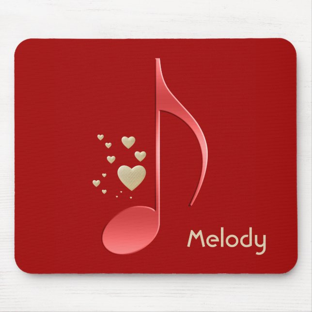 Music Note Red Gold Hearts Monogrammed Mouse Pad (Front)