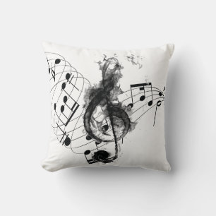 Music Note Royal black and white smoke effect Cushion