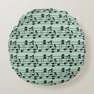 Music Note Sheet Pattern green Round Cushion