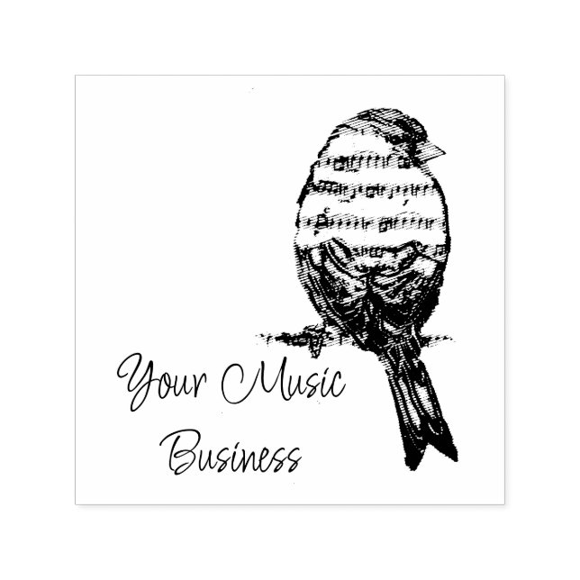 Music Note Singing Song Bird Business Name Self-inking Stamp (Design)
