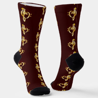 Music note stave and heart violin and bass clef socks
