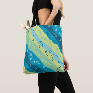 Music Note Stripes Blue and Green Tote Bag