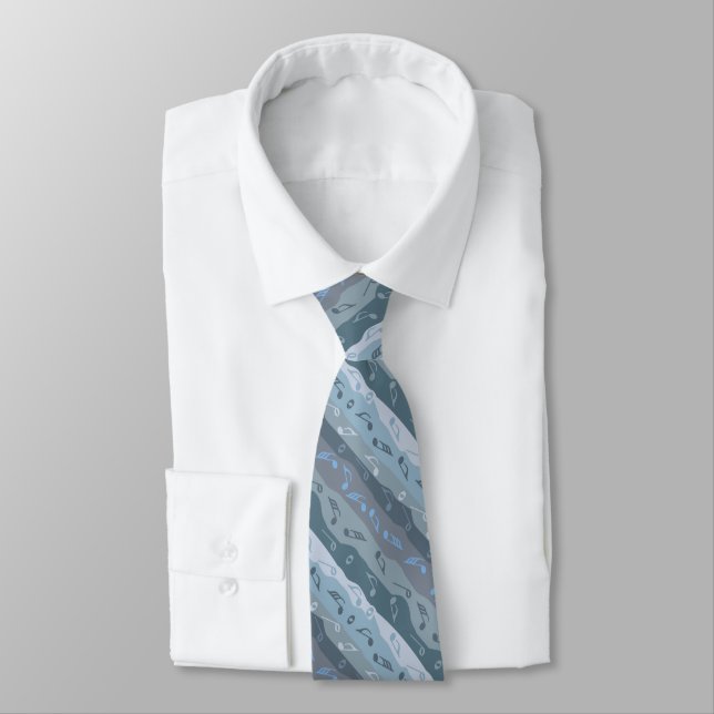 Music Note Stripes Blue Neck Tie (Tied)