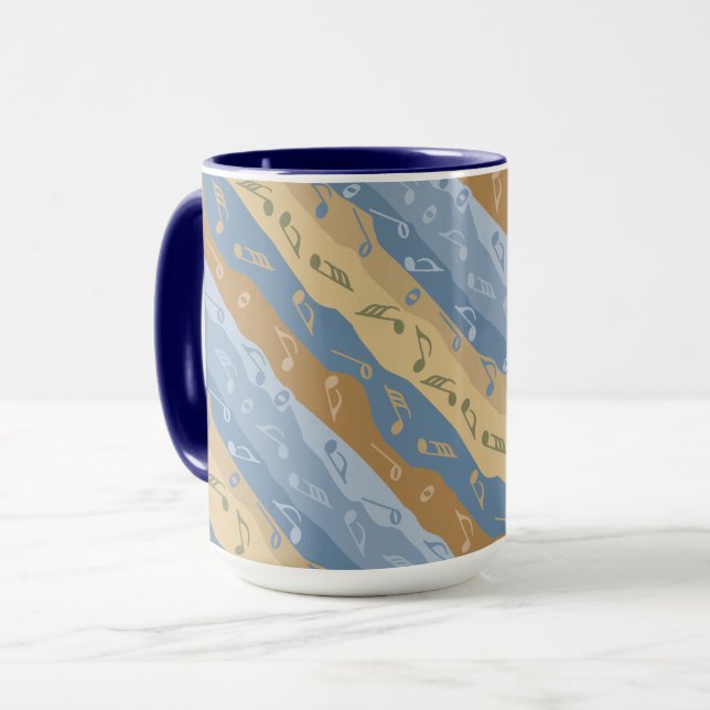 Music Note Stripes Brown And Blue  Mug (Front Left)