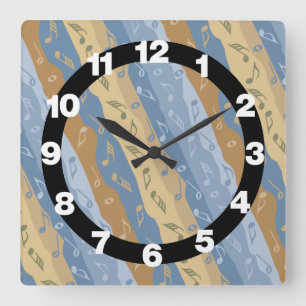 Music Note Stripes Brown And Blue Square Wall Clock