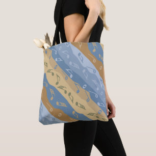 Music Note Stripes Brown And Blue Tote Bag