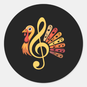 Music Note Symbol Turkey Teacher Fall Thanksgiving Classic Round Sticker