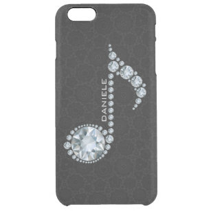 Music Note White Diamonds Over Black Clear iPhone 6 Plus Case